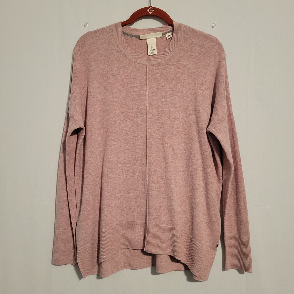 H&M L.O.G.G. Wool Blend Oversized Crew Neck Sweater Top size S heathered pink